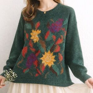 Vintage Cape Isle Knitters Mohair Blend  Floral Cottagecore Sweater Women’s XL